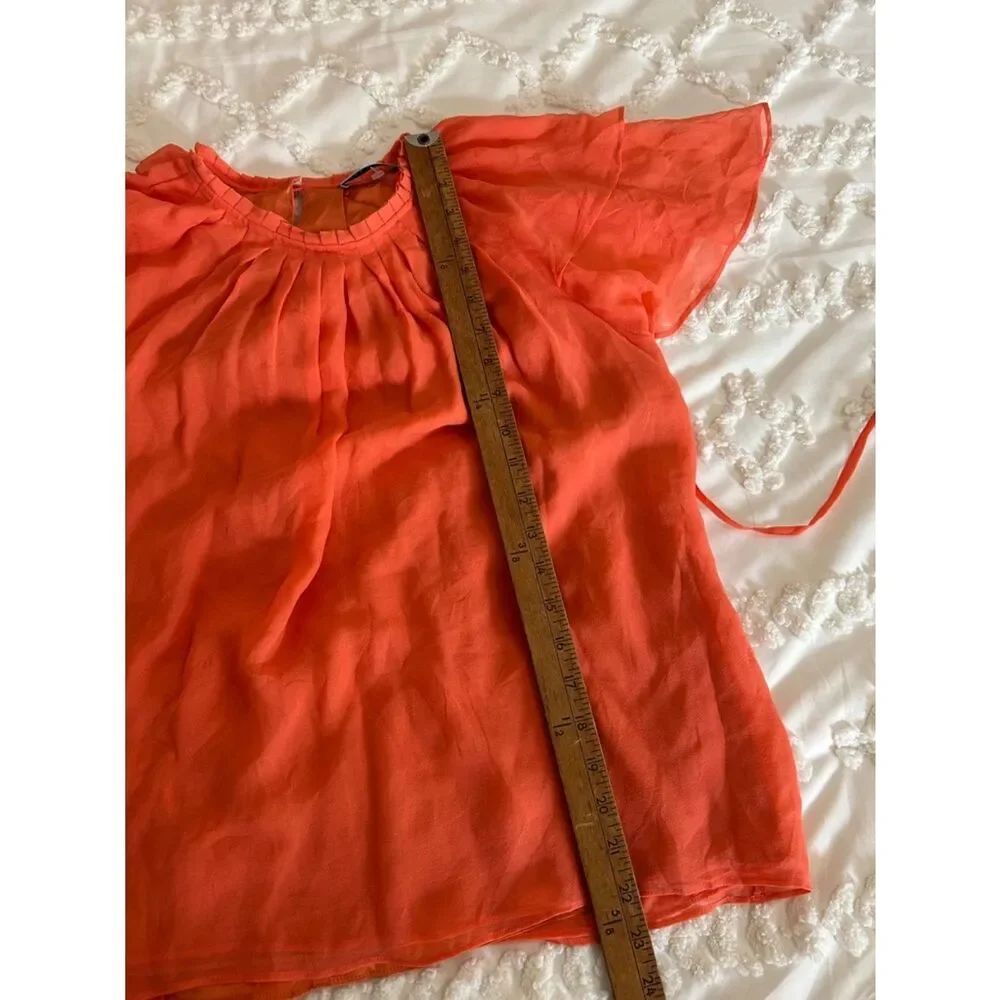 Alice + Olivia silk  Coral Pleated Neck Blouse with tie waist - Picture 6 of 8